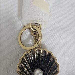 Coach Gold and Black Shell Key & Card Holder with Pearl Accent